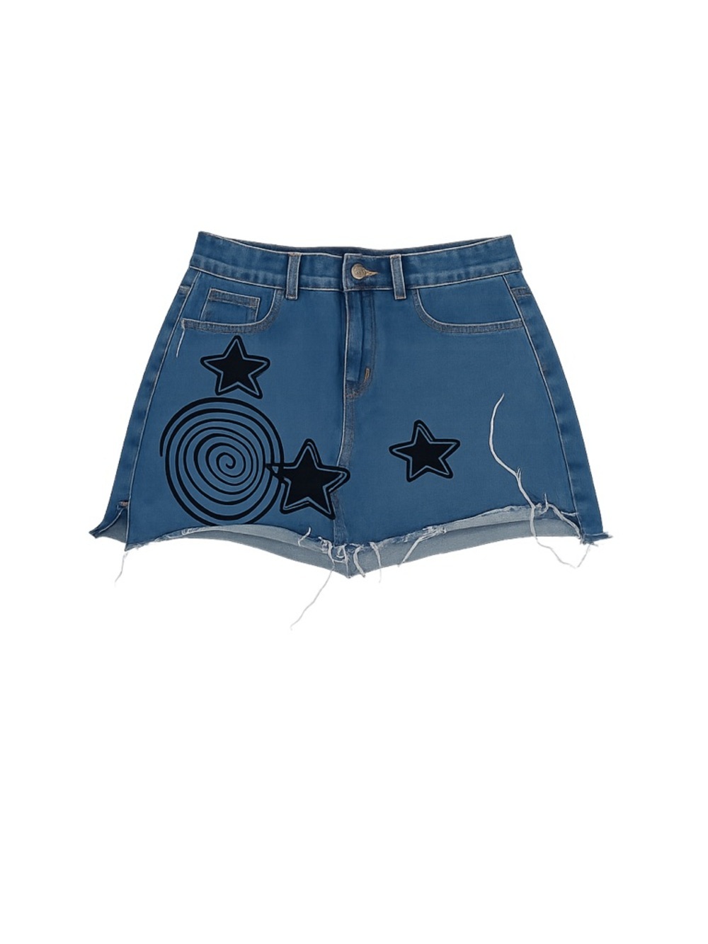 Women's Romwe Denim Skirt Size M Blue with Star Design
#067